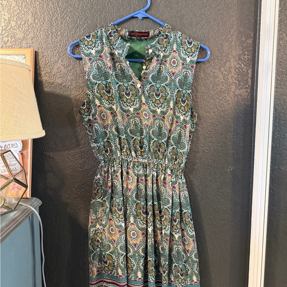 Floral Green Sleeveless Dress